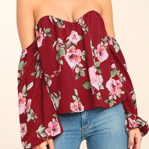RED FLORAL PRINT OFF-THE-SHOULDER TOP